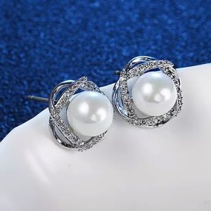 New Hot Pearl Zircon Twist Stud Earrings For Women
